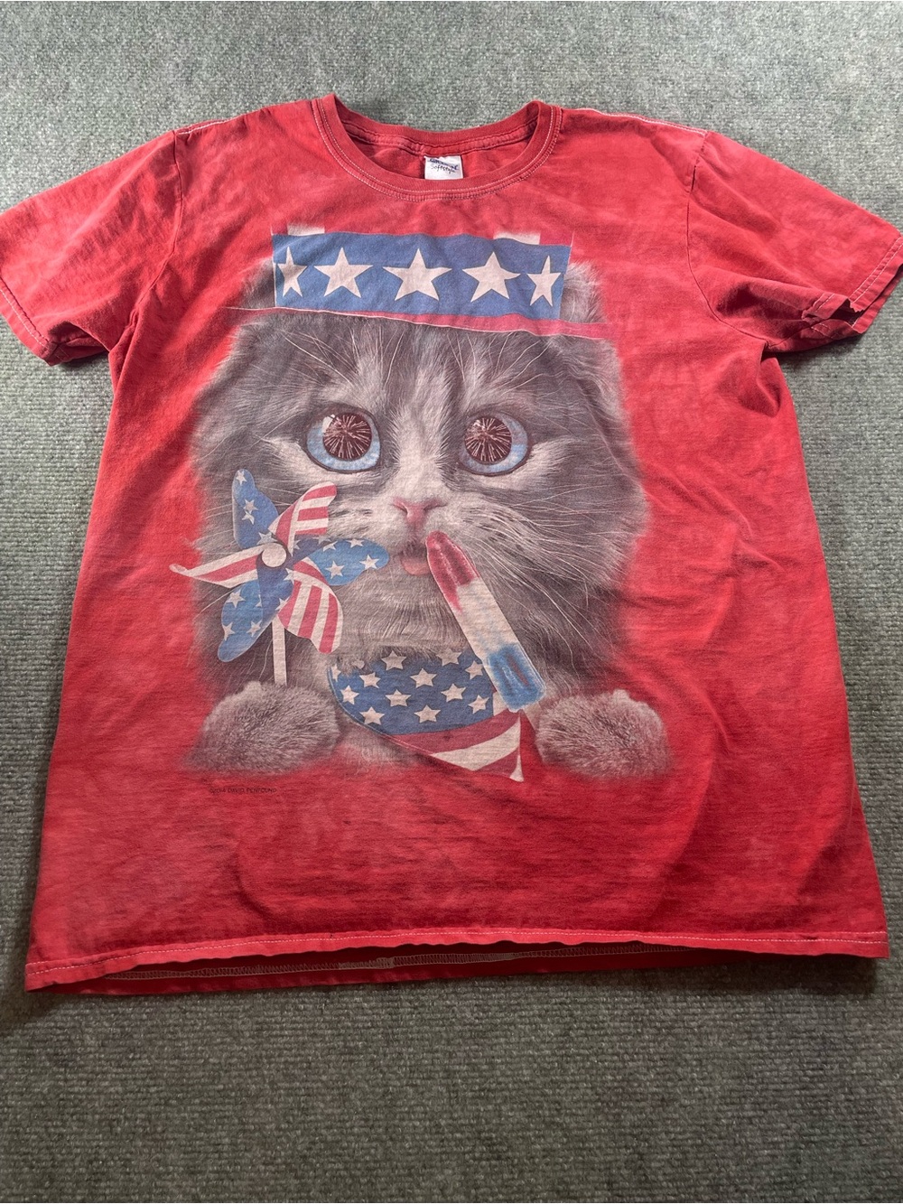 Gildan Red Patriotic Cat Graphic  Tee
